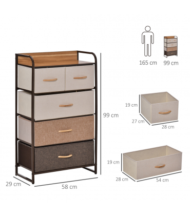 HOMCOM Closet Dresser, Dresser Tower With 5 Linen Fabric Drawers Steel Frame