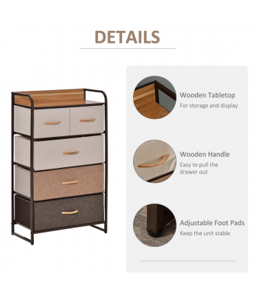 HOMCOM Closet Dresser, Dresser Tower With 5 Linen Fabric Drawers Steel Frame