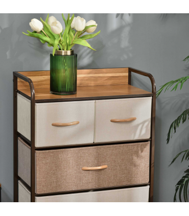 HOMCOM Closet Dresser, Dresser Tower With 5 Linen Fabric Drawers Steel Frame