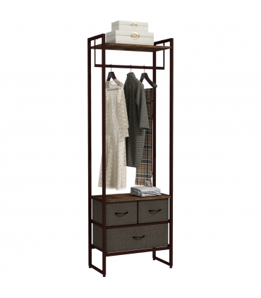 HOMCOM Clothes Hanging Rail with 3 Fabric Drawers Storage Shelves for Hallway