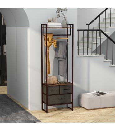 HOMCOM Clothes Hanging Rail with 3 Fabric Drawers Storage Shelves for Hallway
