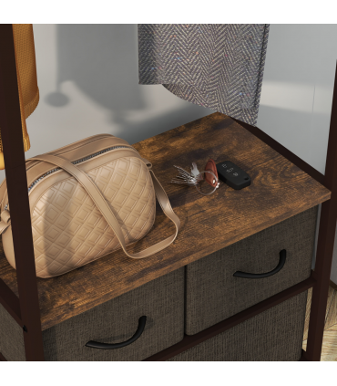 HOMCOM Clothes Hanging Rail with 3 Fabric Drawers Storage Shelves for Hallway