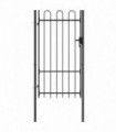 Fence Gate Single Door with Arched Top Steel 1x1.75 m Black