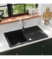 Granite Kitchen Sink Single Basin with Drainer Reversible Black