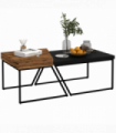 Coffee Table Set of 2, Wood-effect and Black, Steel Frame, 80x60x42 cm