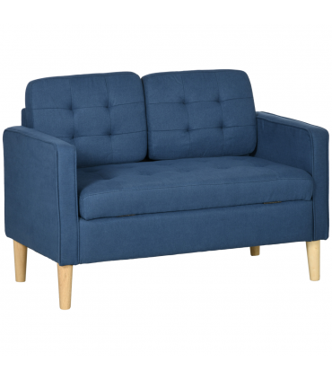 HOMCOM Compact Loveseat Sofa 2 Seater Sofa with Storage and Wood Legs Blue