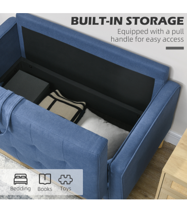 HOMCOM Compact Loveseat Sofa 2 Seater Sofa with Storage and Wood Legs Blue