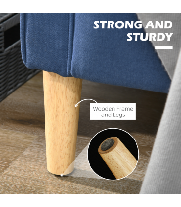 HOMCOM Compact Loveseat Sofa 2 Seater Sofa with Storage and Wood Legs Blue