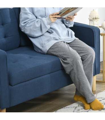 HOMCOM Compact Loveseat Sofa 2 Seater Sofa with Storage and Wood Legs Blue