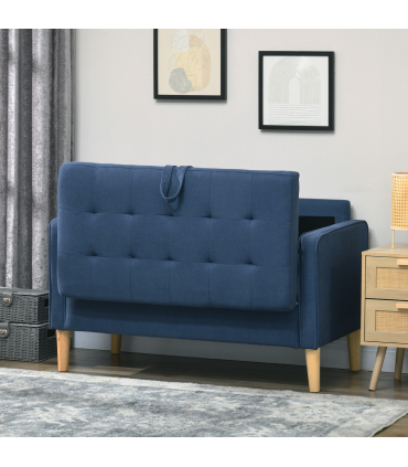 HOMCOM Compact Loveseat Sofa 2 Seater Sofa with Storage and Wood Legs Blue