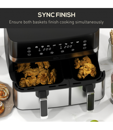 HOMCOM Dual Zone Air Fryer 8.5L Double Air Fryer with SYNCFinish 2700W