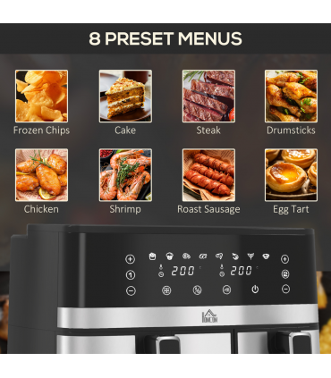 HOMCOM Dual Zone Air Fryer 8.5L Double Air Fryer with SYNCFinish 2700W