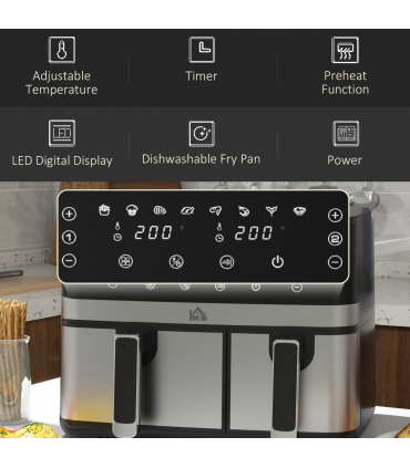 HOMCOM Dual Zone Air Fryer 8.5L Double Air Fryer with SYNCFinish 2700W