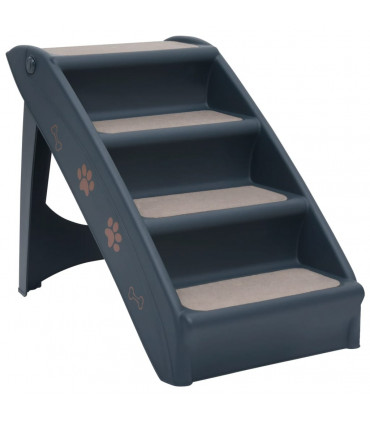 Folding 4-Step Dog Stairs Dark Grey