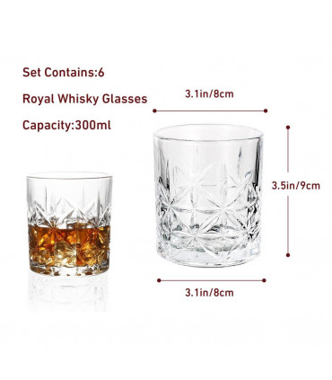 Crystal Transparent 6 Royal Whisky Crystal Cut Transparent Whiskey Glasses 300ml