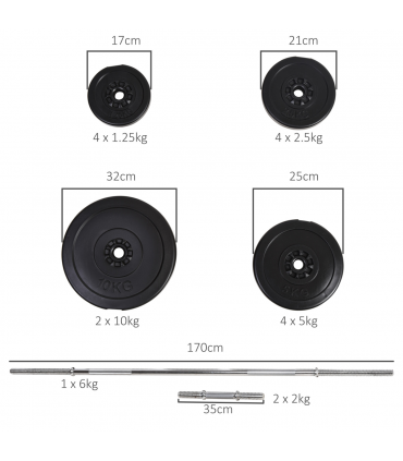HOMCOM Dumbbells and Barbell Set with 65kg Adjustable Weights for Home Gym