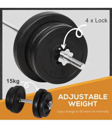 HOMCOM Dumbbells and Barbell Set with 65kg Adjustable Weights for Home Gym