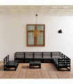 vidaXL 11 Piece Garden Lounge Set Black Solid Pinewood