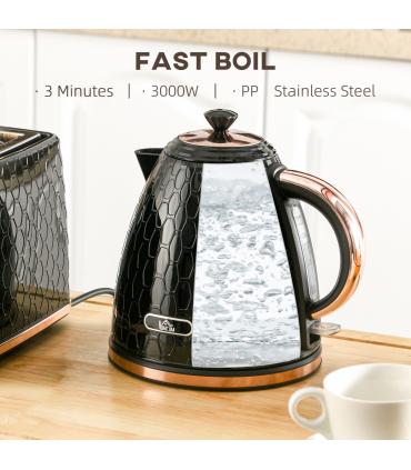 HOMCOM Electric Kettle, Fast Boil, 1.7L, 3kW, Swivel, Auto Shut-off, Black