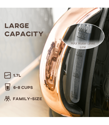 HOMCOM Electric Kettle, Fast Boil, 1.7L, 3kW, Swivel, Auto Shut-off, Black