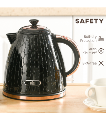 HOMCOM Electric Kettle, Fast Boil, 1.7L, 3kW, Swivel, Auto Shut-off, Black