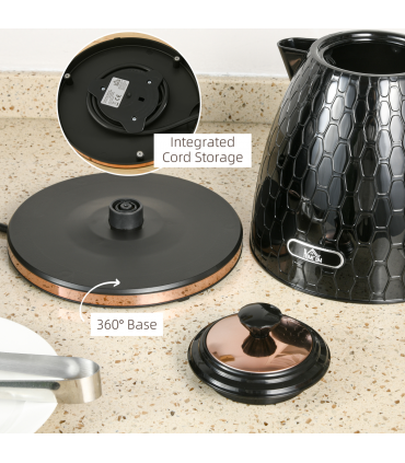 HOMCOM Electric Kettle, Fast Boil, 1.7L, 3kW, Swivel, Auto Shut-off, Black