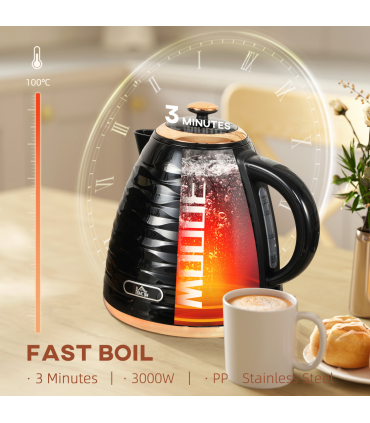 HOMCOM Electric Kettle, Fast Boil, 1.7L, 3kW, Swivel, Black Ripple