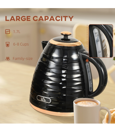 HOMCOM Electric Kettle, Fast Boil, 1.7L, 3kW, Swivel, Black Ripple