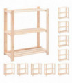 3-Tier Storage Racks 10 pcs 80x38x90 cm Solid Pinewood 150 kg