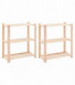 3-Tier Storage Racks 2 pcs 80x38x90 cm Solid Pinewood 150 kg