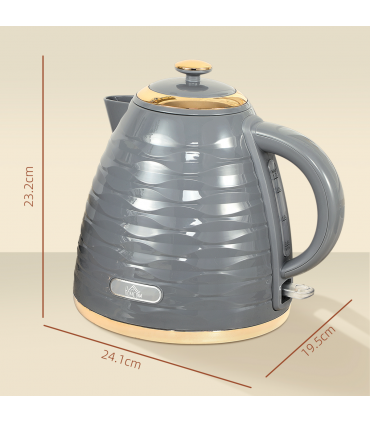 HOMCOM Electric Kettle, Fast Boil, 1.7L, 3kW, Swivel, Grey Ripple