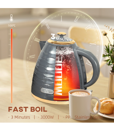 HOMCOM Electric Kettle, Fast Boil, 1.7L, 3kW, Swivel, Grey Ripple