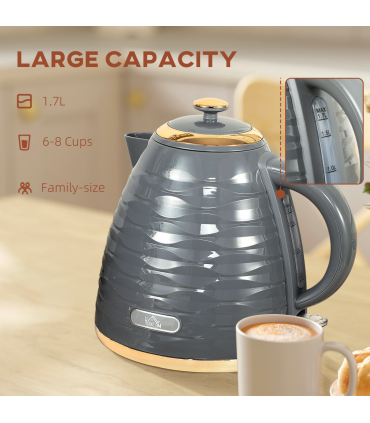 HOMCOM Electric Kettle, Fast Boil, 1.7L, 3kW, Swivel, Grey Ripple