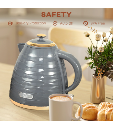 HOMCOM Electric Kettle, Fast Boil, 1.7L, 3kW, Swivel, Grey Ripple