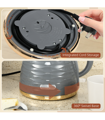 HOMCOM Electric Kettle, Fast Boil, 1.7L, 3kW, Swivel, Grey Ripple