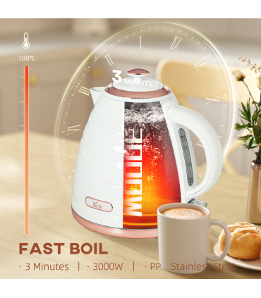HOMCOM Electric Kettle, Fast Boil, 1.7L, 3kW, Swivel, White Ripple