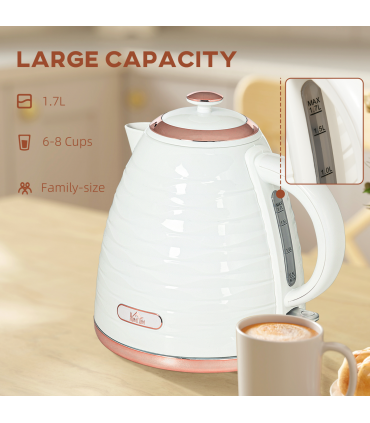 HOMCOM Electric Kettle, Fast Boil, 1.7L, 3kW, Swivel, White Ripple