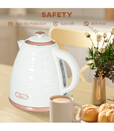 HOMCOM Electric Kettle, Fast Boil, 1.7L, 3kW, Swivel, White Ripple