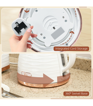 HOMCOM Electric Kettle, Fast Boil, 1.7L, 3kW, Swivel, White Ripple