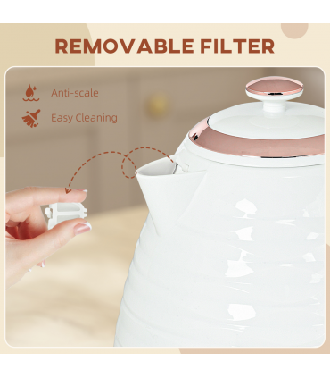 HOMCOM Electric Kettle, Fast Boil, 1.7L, 3kW, Swivel, White Ripple