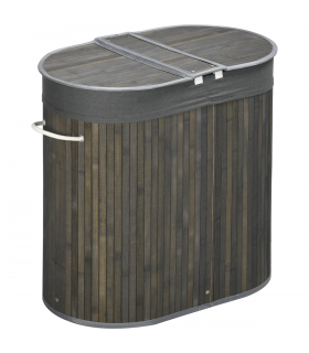 100L Bamboo Laundry Basket w/ 2 Compartments Washing Baskets Grey HOMCOM