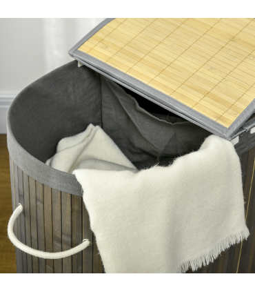 100L Bamboo Laundry Basket w/ 2 Compartments Washing Baskets Grey HOMCOM