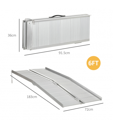 Aluminum Silver 183 cm x 72 cm x 5 cm Wheelchair Ramp for Mobility Scooters