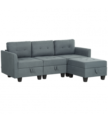 HOMCOM Convertible Modular Sectional Sofa w/ Storage Wood Frame Dark Grey