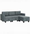 HOMCOM Convertible Modular Sectional Sofa w/ Storage Wood Frame Dark Grey