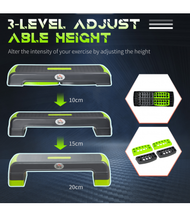 HOMCOM Aerobic Step Three-Level Adjustable Exercise Stepper for Home, Office