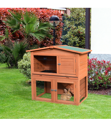 Rabbit Hutch A-Frame Wood Wooden Natural Wood Finish 100.5L x 55W x 101H cm