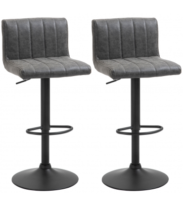 Barstools Set of 2 Adjustable Height Bar Chairs with Footrest, Grey PU LEATHER