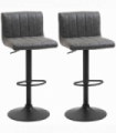 Barstools Set of 2 Adjustable Height Bar Chairs with Footrest, Grey PU LEATHER