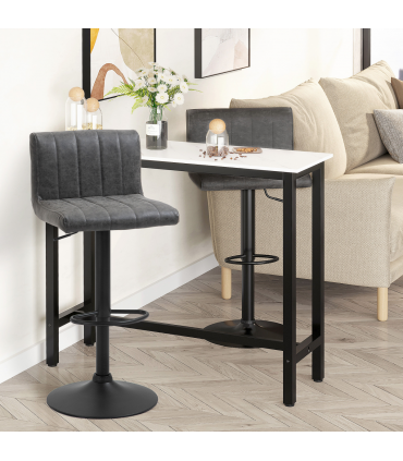 Barstools Set of 2 Adjustable Height Bar Chairs with Footrest, Grey PU LEATHER